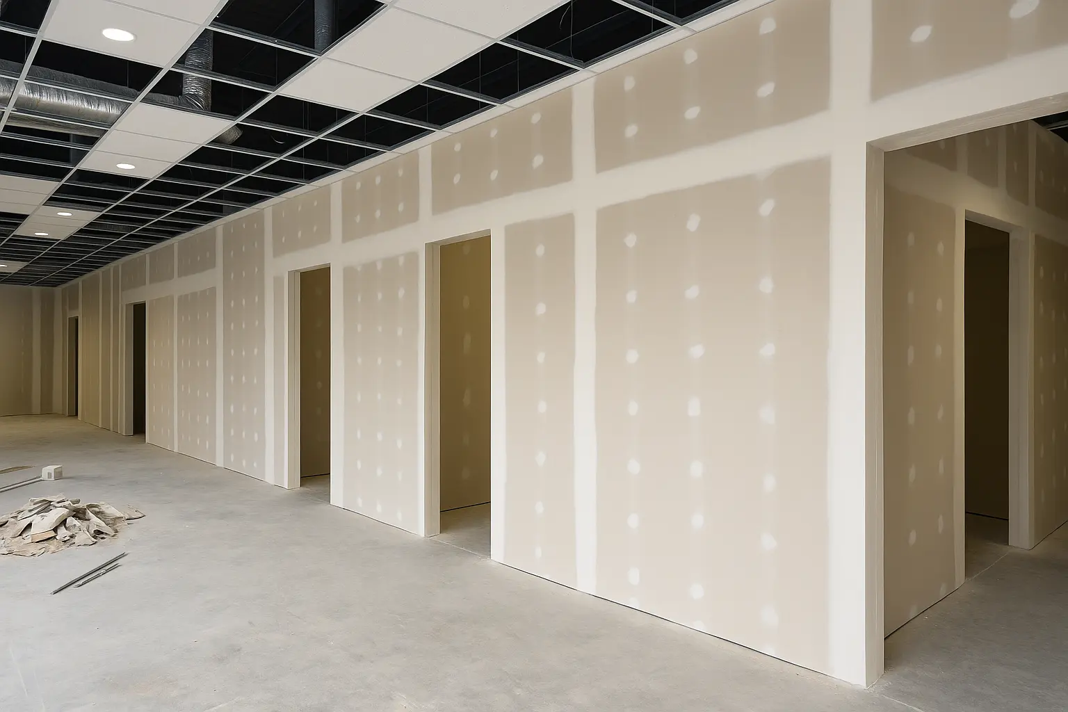 Muro de pladur sin terminar en construcción