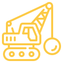 Icono de grúa de demolición en color amarillo.
